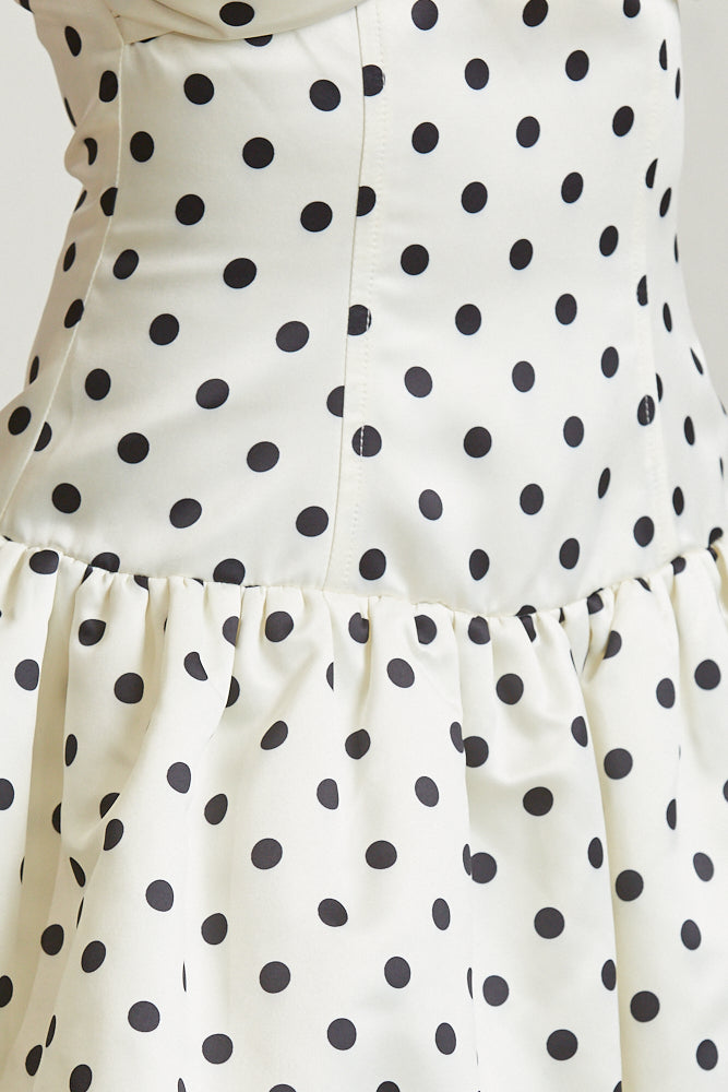 Polkadot Satin Off-Shoulder Bubble Dress
